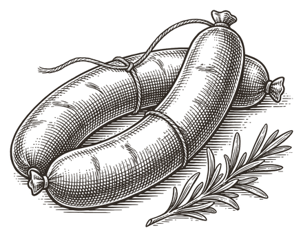 An engraving of Swiss sausages