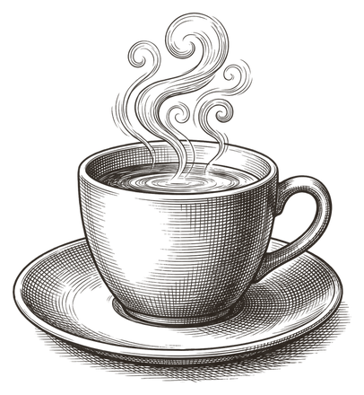 An engraving of a cup of coffee