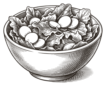 An engraving of a bowl of salad
